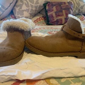 UGG Tan Ankle Boots with Plush Fur Lining